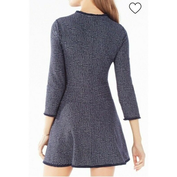 BCBGMAXAZRIA Linza Fringe Trim Knit Fit & Flare Dress XS NWT - Picture 3 of 12